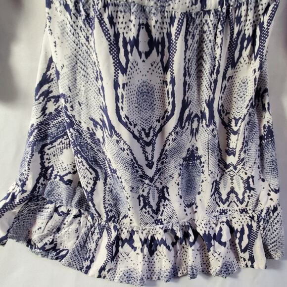 Blue Island Dress Small Snakeskin Print Long Sleeve Ruffle Hem Boho Chic - Picture 7 of 13